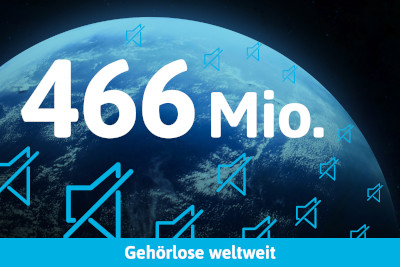 Weltkugel mit Statistik über Anzahl Gehörlose weltweit.